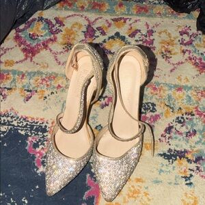 Glitter Pointed-Toe Ankle-Strap Pumps - Gold